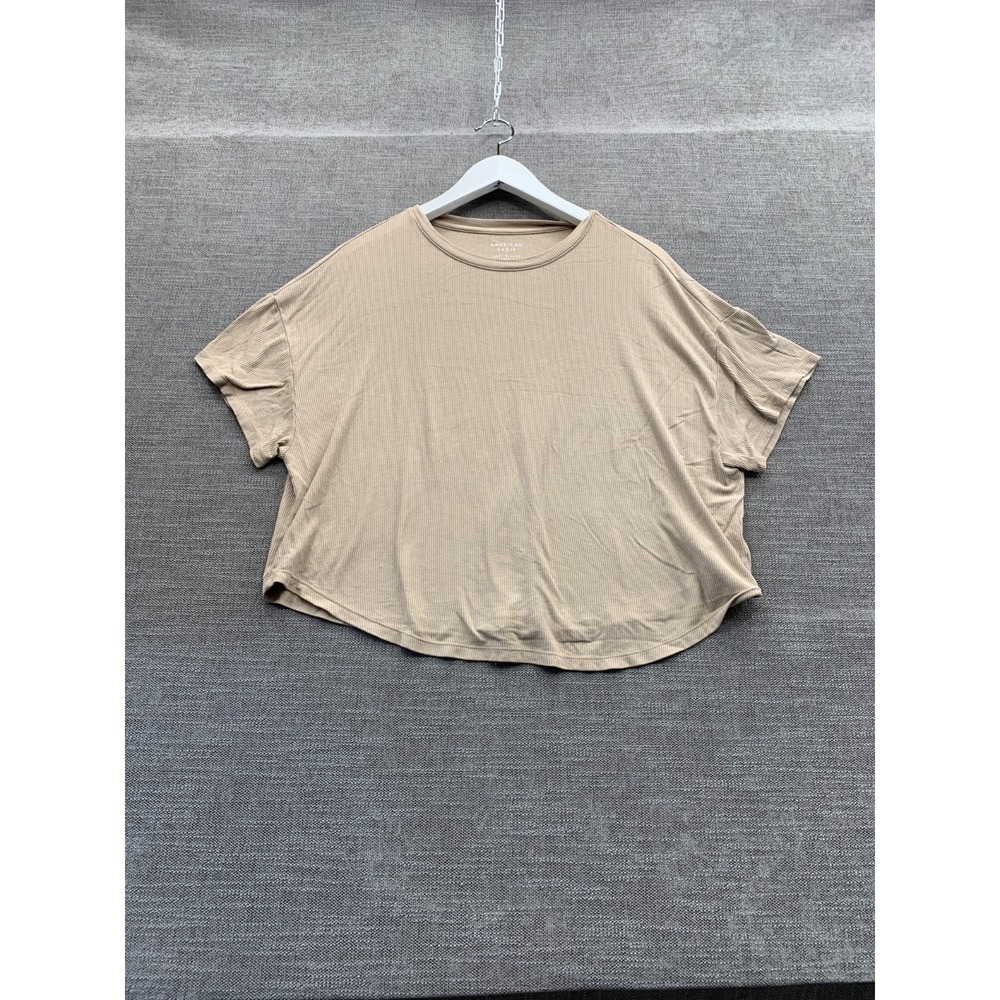 American Eagles Outfitters Soft & Sexy Ribbed Tee Shirt Womens M Beige Round Hem